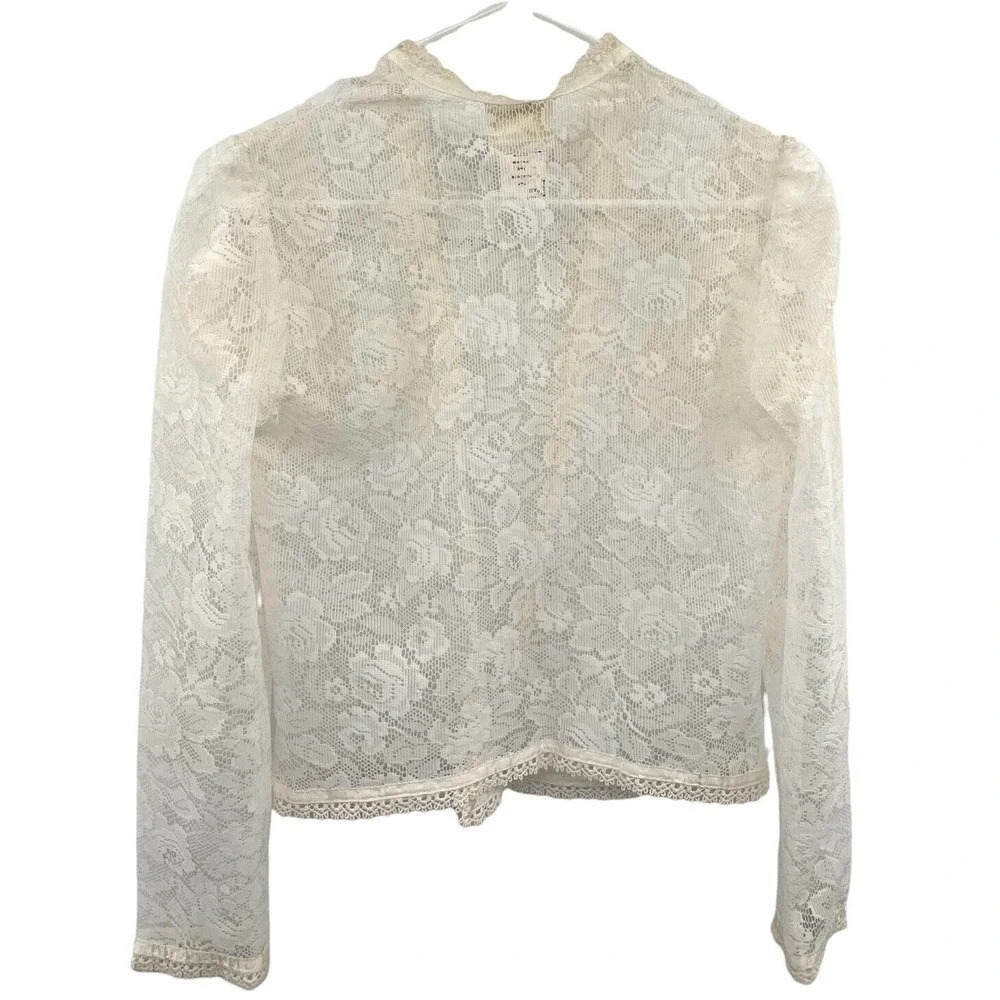 Vintage Gunne Sax Jessica's Gunnies Lace Open Front Cardigan size Small Ivory - Picture 5 of 12